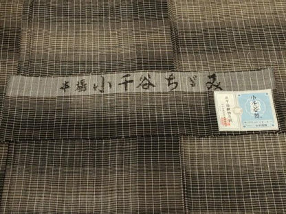 平和屋着物＊夏物　小千谷ちぢみ　格子　証紙付き　麻　逸品　未使用　AABG7368jd