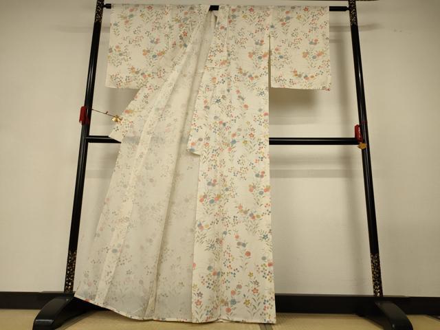 平和屋着物＊夏物 小紋 絽 草花文 正絹 逸品 AABG7371jd