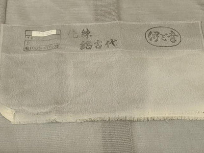 平和屋着物＊夏物　人間国宝 芹沢圭介一番弟子　下平清人監修　色無地　絽縮緬　利休白茶色　伊と幸　反端付き　正絹　逸品　AABG7375jd