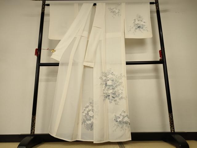 平和屋着物＊夏物 訪問着 絽 手描き 草花文 正絹 逸品 AABG7387jd