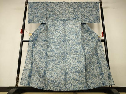 平和屋着物＊夏物　絹紅梅　小紋・浴衣兼用　型染め　枝花文　正絹　逸品　AABG7393jd