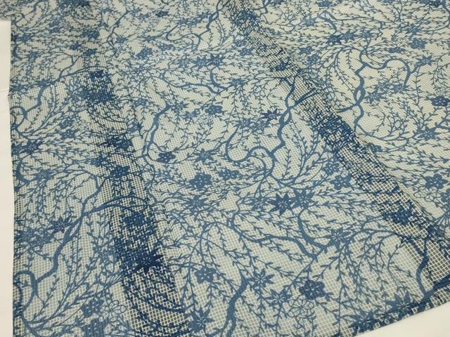 平和屋着物＊夏物　絹紅梅　小紋・浴衣兼用　型染め　枝花文　正絹　逸品　AABG7393jd