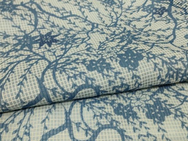 平和屋着物＊夏物　絹紅梅　小紋・浴衣兼用　型染め　枝花文　正絹　逸品　AABG7393jd