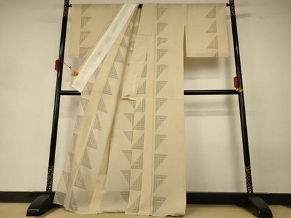 平和屋着物＊夏物 結城紬 夏結城 100亀甲 幾何学文様 正絹 逸品 AABG7407jd