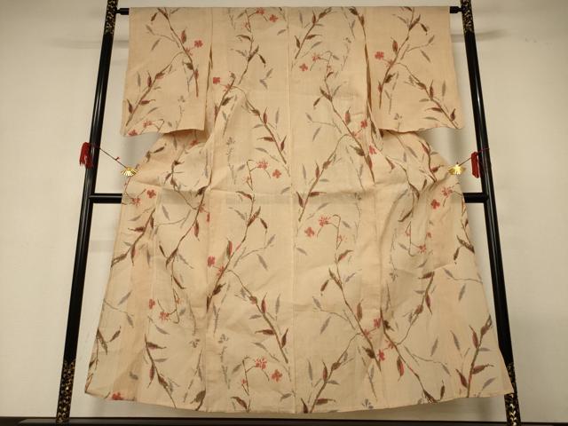 平和屋着物＊夏物 小千谷ちぢみ 枝花文 麻 逸品 AABG7412jd