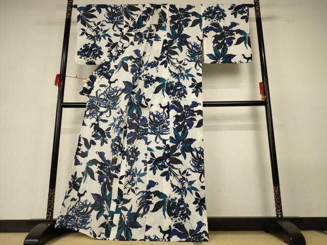 平和屋着物＊夏物 撫松庵 セオアルファ 小紋・浴衣兼用 紅梅織 草花文 洗える着物 AABG7414jd