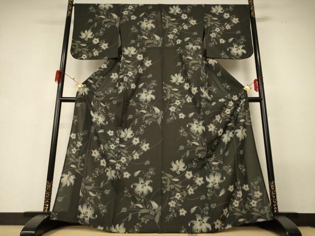 平和屋着物＊夏物　撫松庵　小紋・浴衣兼用　セオアルファ　紗　草花文　洗える着物　AABG7415jd
