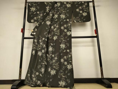 平和屋着物＊夏物　撫松庵　小紋・浴衣兼用　セオアルファ　紗　草花文　洗える着物　AABG7415jd