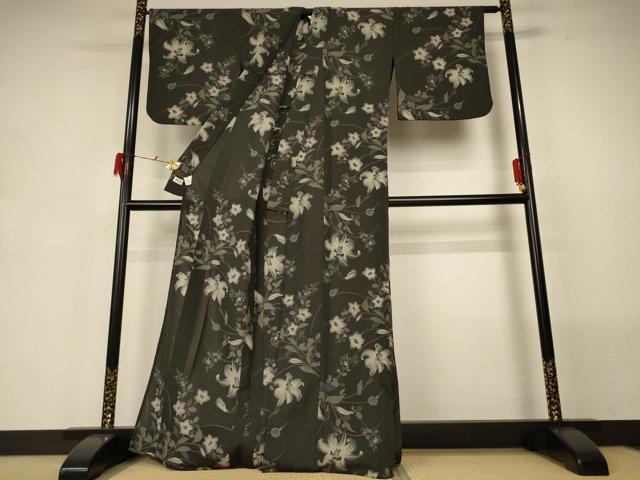平和屋着物＊夏物　撫松庵　小紋・浴衣兼用　セオアルファ　紗　草花文　洗える着物　AABG7415jd