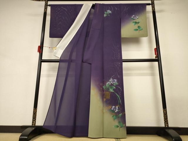 平和屋着物＊夏物 訪問着 絽 手描き 花籠文 暈し染め 正絹 逸品 AABG7417jd