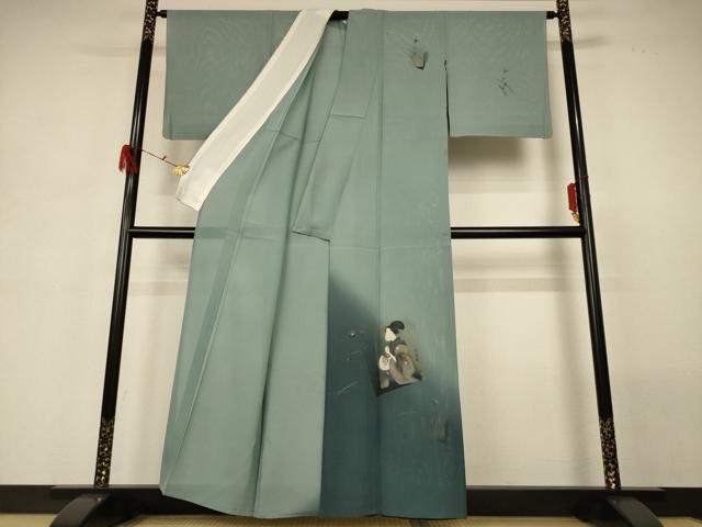 平和屋着物＊夏物 訪問着 絽 手描き 人物文 暈し染め 銀彩 正絹 逸品 AABG7429jd