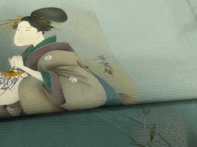 平和屋着物＊夏物 訪問着 絽 手描き 人物文 暈し染め 銀彩 正絹 逸品 AABG7429jd