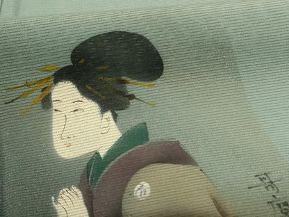 平和屋着物＊夏物 訪問着 絽 手描き 人物文 暈し染め 銀彩 正絹 逸品 AABG7429jd