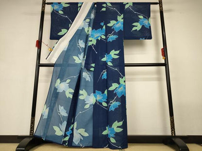 平和屋着物＊夏物 小紋 絽 草花文 洗える着物 AABG7453jd