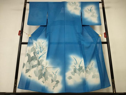 平和屋着物＊夏物 訪問着 絽 草花文 暈し染め 銀彩 正絹 逸品 AABG7455jd