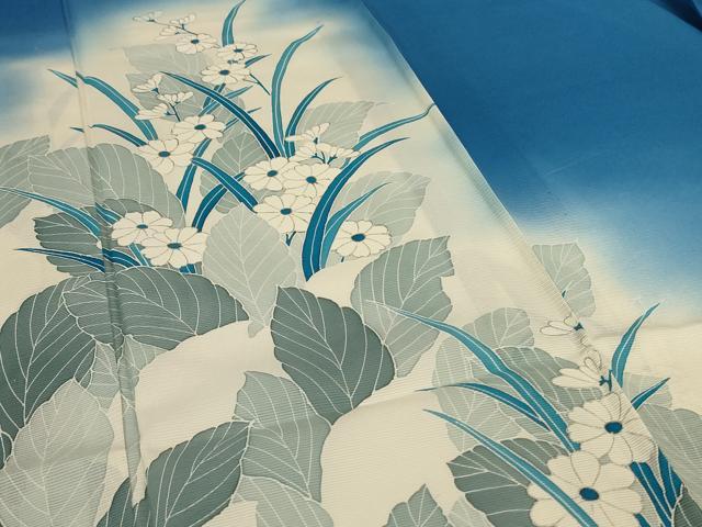 平和屋着物＊夏物 訪問着 絽 草花文 暈し染め 銀彩 正絹 逸品 AABG7455jd