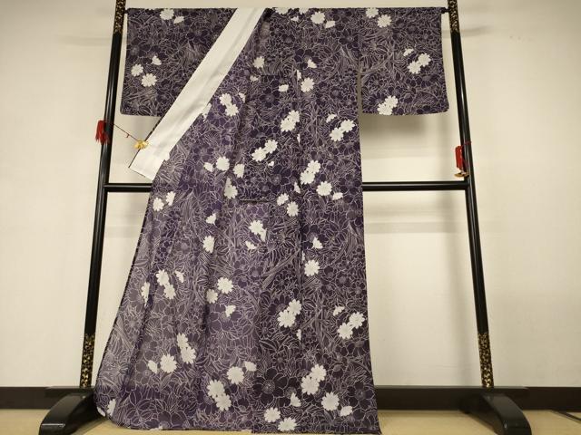 平和屋着物＊夏物 小紋 絽 草花文 洗える着物 AABG7457jd