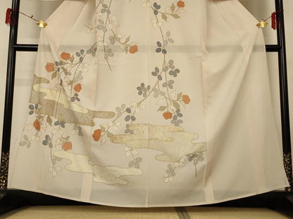 平和屋着物＊夏物 訪問着 絽 駒刺繍 草花文 金彩 正絹 逸品 AABG7464jd