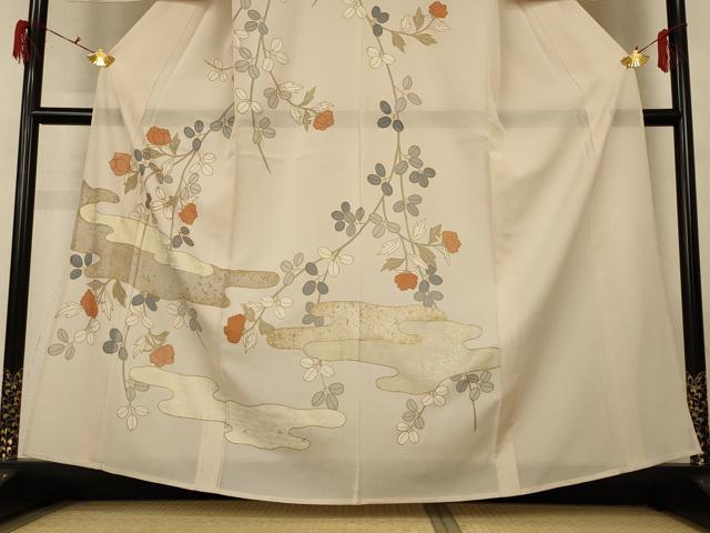 平和屋着物＊夏物 訪問着 絽 駒刺繍 草花文 金彩 正絹 逸品 AABG7464jd