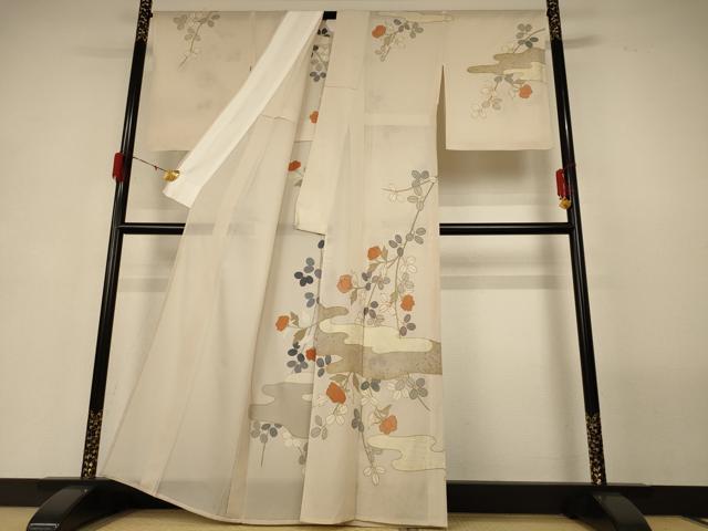 平和屋着物＊夏物 訪問着 絽 駒刺繍 草花文 金彩 正絹 逸品 AABG7464jd