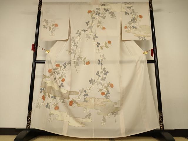平和屋着物＊夏物 訪問着 絽 駒刺繍 草花文 金彩 正絹 逸品 AABG7464jd