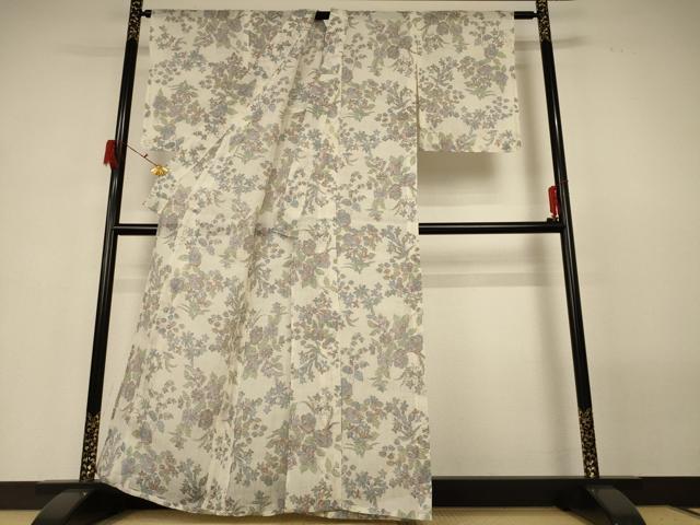 平和屋着物＊夏物　小千谷ちぢみ　草花文　麻　逸品　AABG7473jd