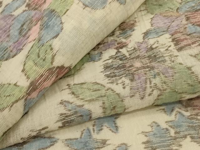 平和屋着物＊夏物　小千谷ちぢみ　草花文　麻　逸品　AABG7473jd