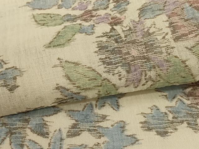 平和屋着物＊夏物　小千谷ちぢみ　草花文　麻　逸品　AABG7473jd