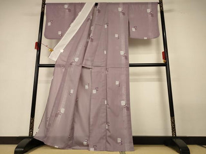 平和屋着物＊夏物 小紋 絽 色紙枝葉文 洗える着物 AABG7474jd