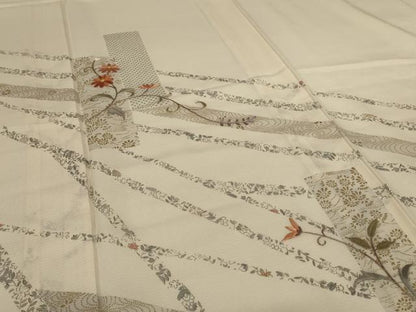 平和屋着物＊夏物 訪問着 絽 刺繍 熨斗草花文 金彩 正絹 逸品 AABG7490jd