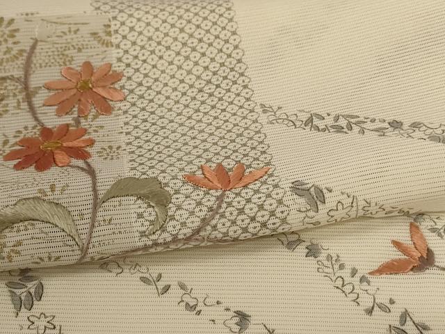 平和屋着物＊夏物 訪問着 絽 刺繍 熨斗草花文 金彩 正絹 逸品 AABG7490jd