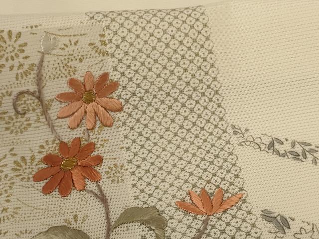 平和屋着物＊夏物 訪問着 絽 刺繍 熨斗草花文 金彩 正絹 逸品 AABG7490jd