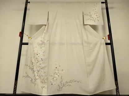 平和屋着物＊夏物　訪問着　縦絽　草花文　金彩　正絹　逸品　AABG7498jd