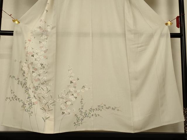 平和屋着物＊夏物　訪問着　縦絽　草花文　金彩　正絹　逸品　AABG7498jd