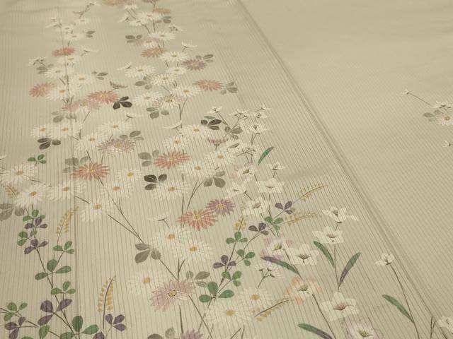 平和屋着物＊夏物　訪問着　縦絽　草花文　金彩　正絹　逸品　AABG7498jd