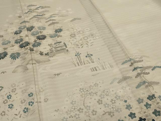 平和屋着物＊夏物 訪問着 絽 友禅 草花文 銀彩 正絹 逸品 AABG7510jd