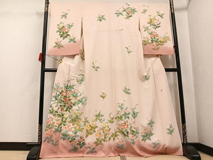 平和屋着物●訪問着　友禅　作家物　草花文　正絹　逸品　AABG7522ph
