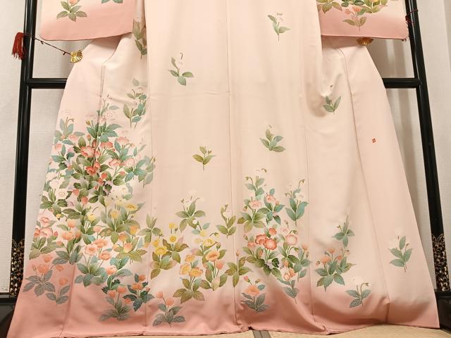 平和屋着物●訪問着　友禅　作家物　草花文　正絹　逸品　AABG7522ph