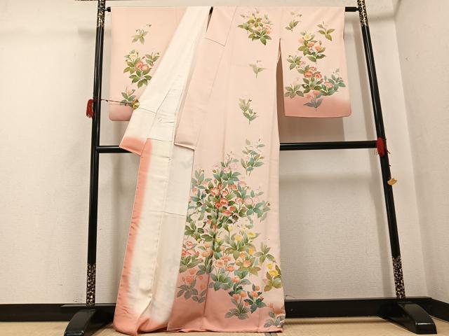 平和屋着物●訪問着　友禅　作家物　草花文　正絹　逸品　AABG7522ph