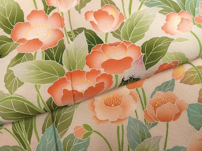 平和屋着物●訪問着　友禅　作家物　草花文　正絹　逸品　AABG7522ph