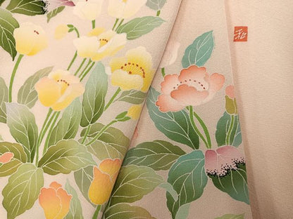 平和屋着物●訪問着　友禅　作家物　草花文　正絹　逸品　AABG7522ph