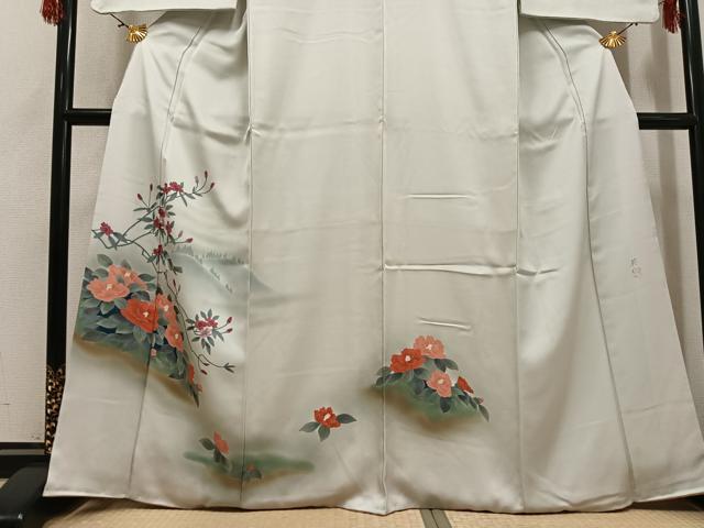 平和屋着物●訪問着　作家物　英正　手描き　花鳥文　暈し染め　正絹　逸品　AABG7524ph