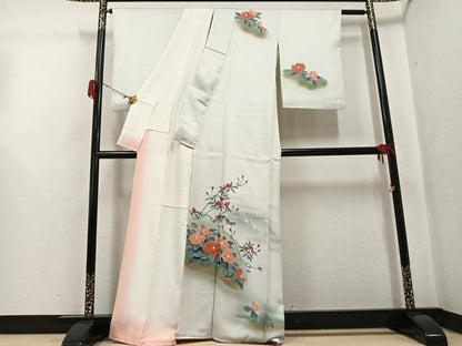 平和屋着物●訪問着　作家物　英正　手描き　花鳥文　暈し染め　正絹　逸品　AABG7524ph