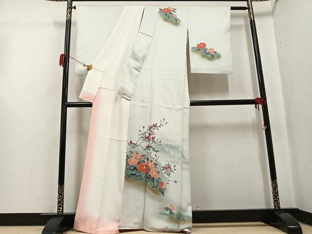 平和屋着物●訪問着　作家物　英正　手描き　花鳥文　暈し染め　正絹　逸品　AABG7524ph
