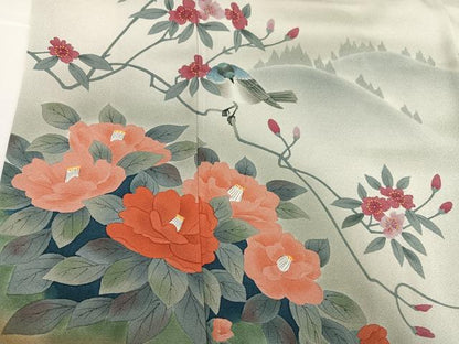 平和屋着物●訪問着　作家物　英正　手描き　花鳥文　暈し染め　正絹　逸品　AABG7524ph