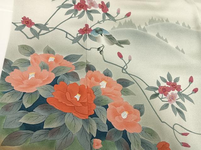 平和屋着物●訪問着　作家物　英正　手描き　花鳥文　暈し染め　正絹　逸品　AABG7524ph