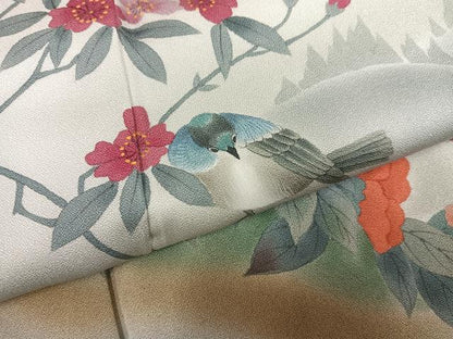 平和屋着物●訪問着　作家物　英正　手描き　花鳥文　暈し染め　正絹　逸品　AABG7524ph