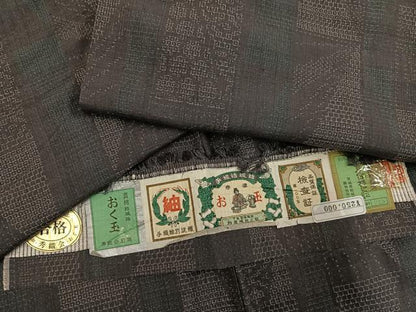 平和屋着物●結城紬　手織り　おく玉　間道　証紙付き　正絹　逸品　AABG7525ph