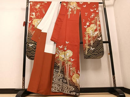 平和屋着物●豪華振袖　花蝶文　暈し染め　金彩　正絹　逸品　AABG7526ph