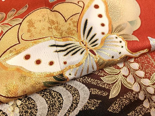 平和屋着物●豪華振袖　花蝶文　暈し染め　金彩　正絹　逸品　AABG7526ph